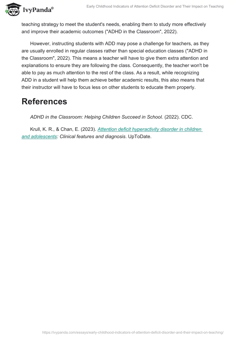 Early Childhood Indicators of Attention Deficit Disorder and Their Impact on Teaching. Page 2