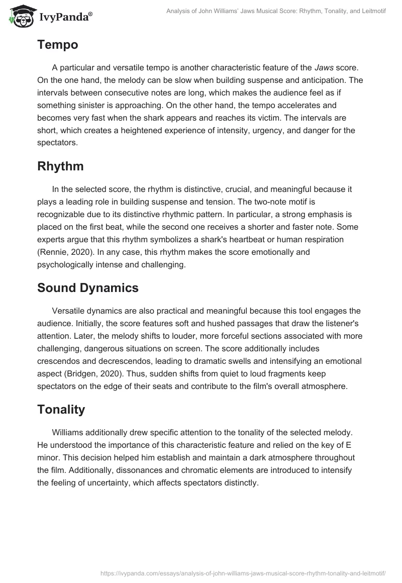 Analysis of John Williams’ Jaws Musical Score: Rhythm, Tonality, and Leitmotif. Page 2