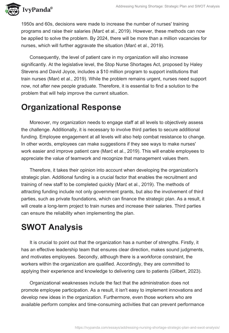 Addressing Nursing Shortage: Strategic Plan and SWOT Analysis. Page 2