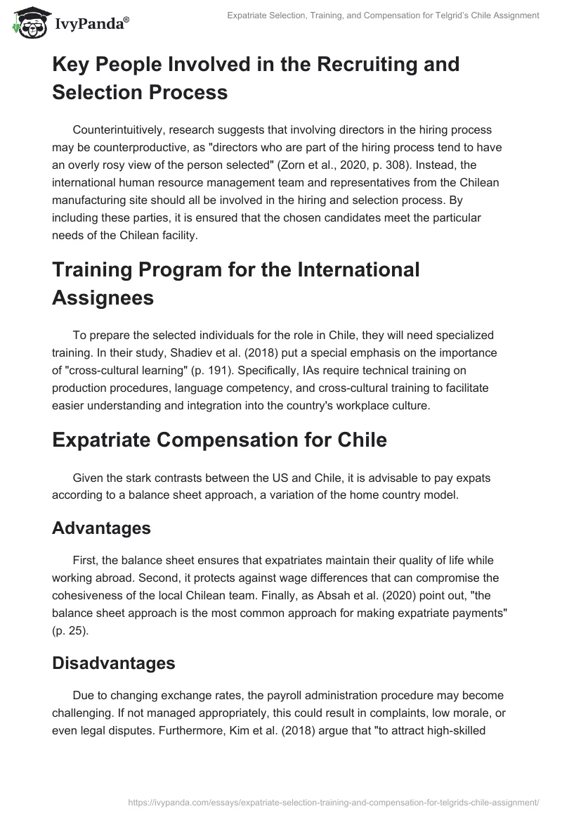 Expatriate Selection, Training, and Compensation for Telgrid’s Chile Assignment. Page 2