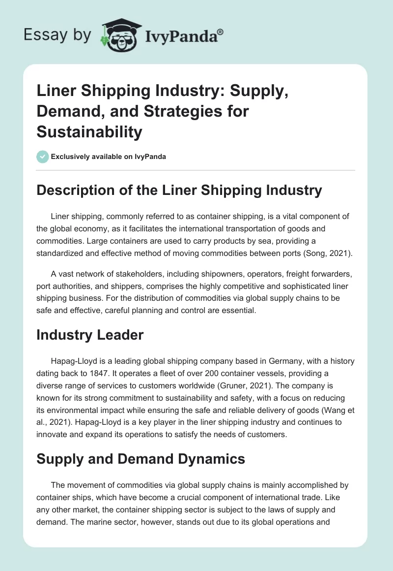 Liner Shipping Industry: Supply, Demand, and Strategies for Sustainability. Page 1