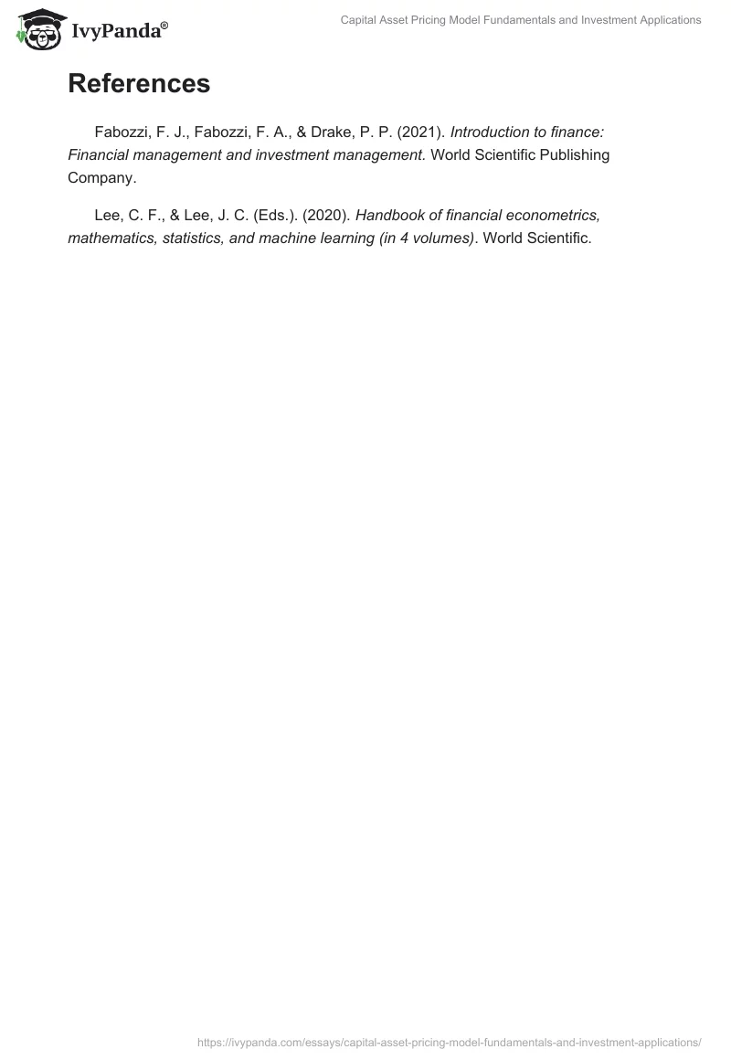 Capital Asset Pricing Model Fundamentals and Investment Applications. Page 2