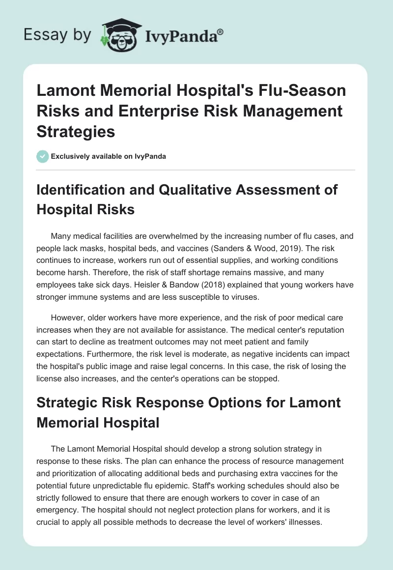 Lamont Memorial Hospital's Flu-Season Risks and Enterprise Risk Management Strategies. Page 1