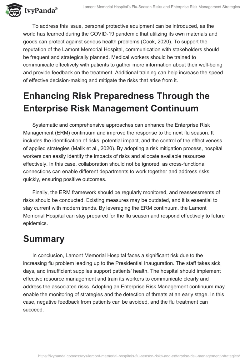 Lamont Memorial Hospital's Flu-Season Risks and Enterprise Risk Management Strategies. Page 2
