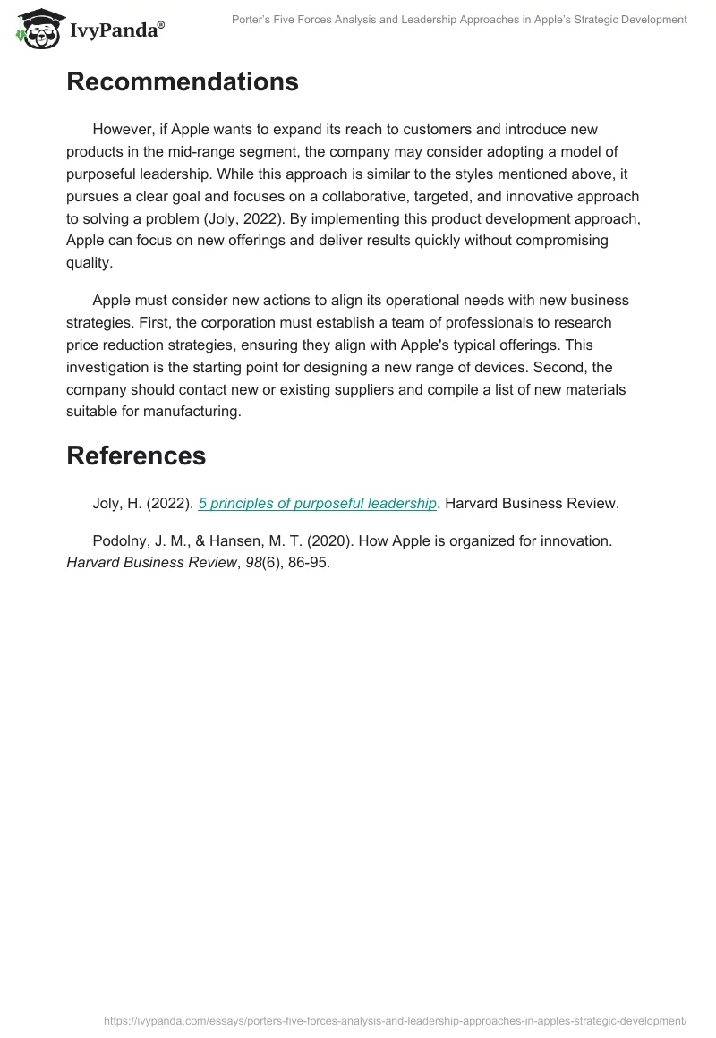 Porter’s Five Forces Analysis and Leadership Approaches in Apple’s Strategic Development. Page 2