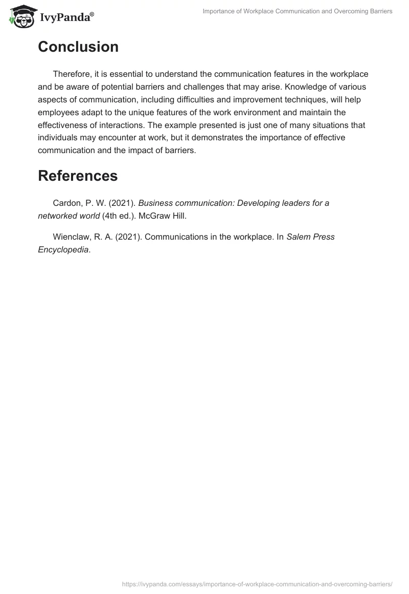 Importance of Workplace Communication and Overcoming Barriers. Page 2