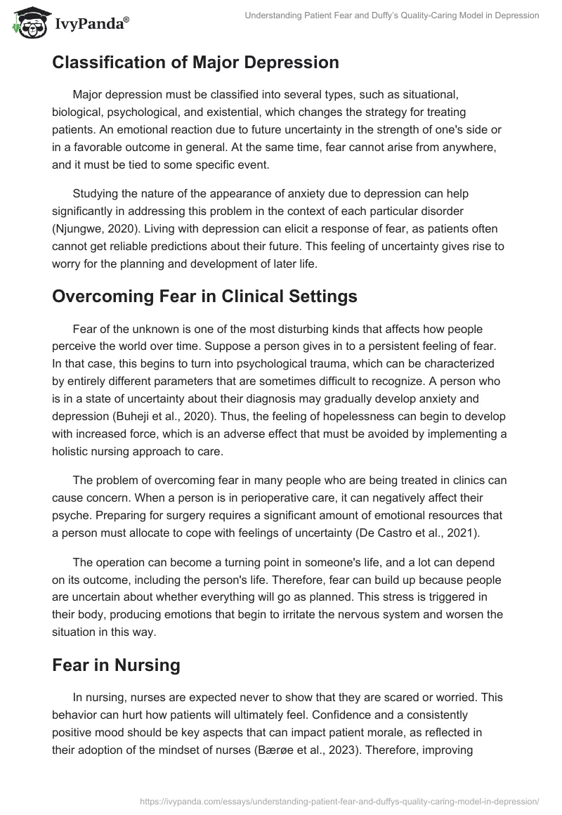 Understanding Patient Fear and Duffy’s Quality-Caring Model in Depression. Page 2