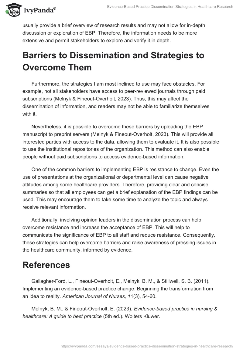 Evidence-Based Practice Dissemination Strategies in Healthcare Research. Page 2