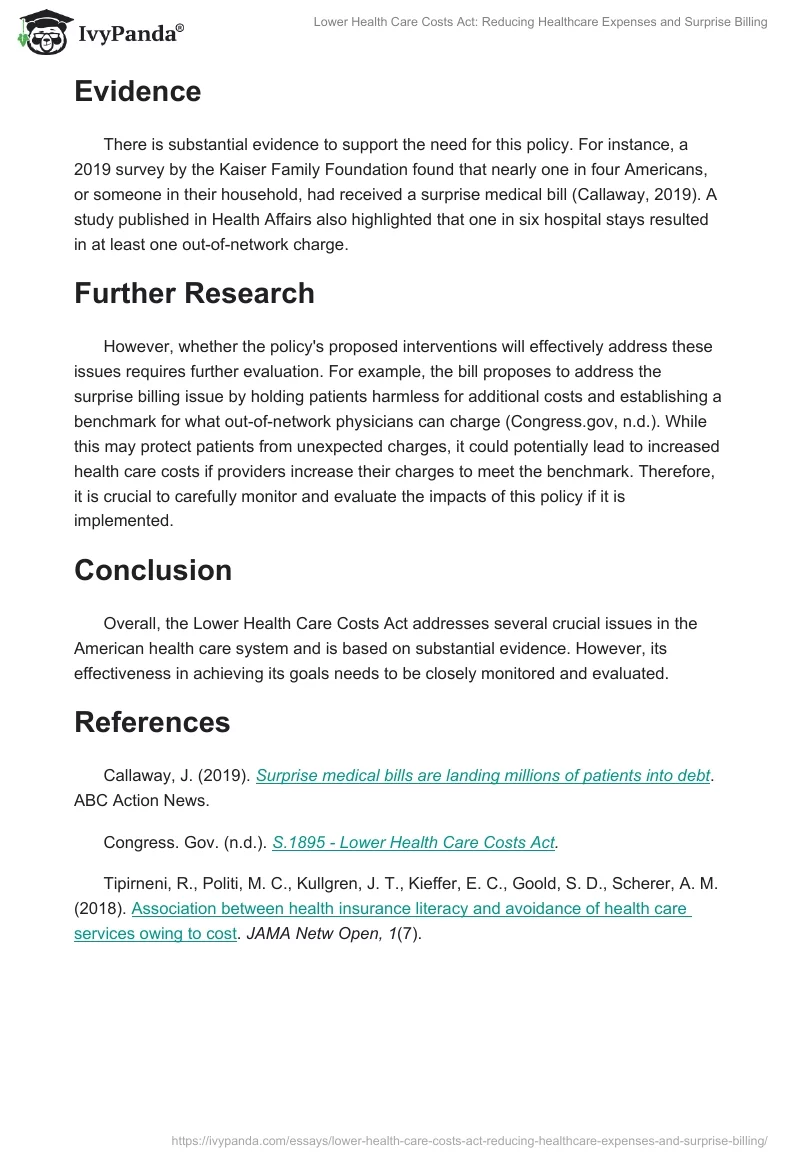 Lower Health Care Costs Act: Reducing Healthcare Expenses and Surprise Billing. Page 2
