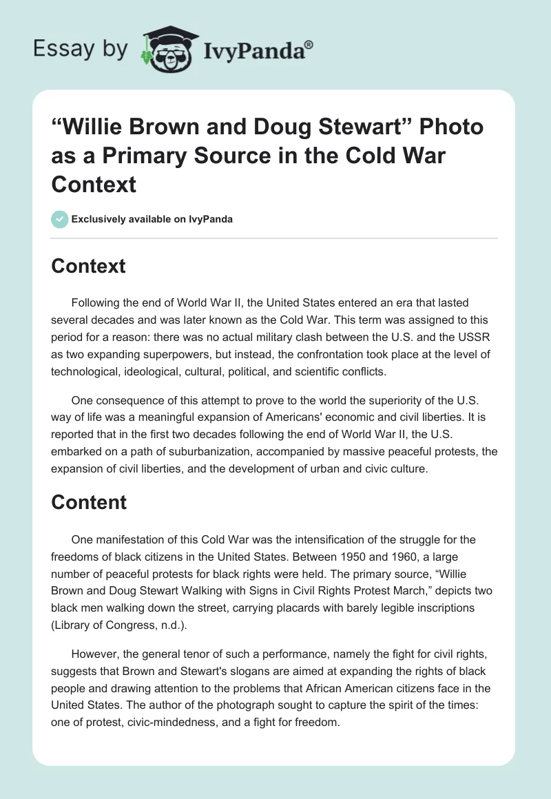 “Willie Brown and Doug Stewart” Photo as a Primary Source in the Cold War Context. Page 1