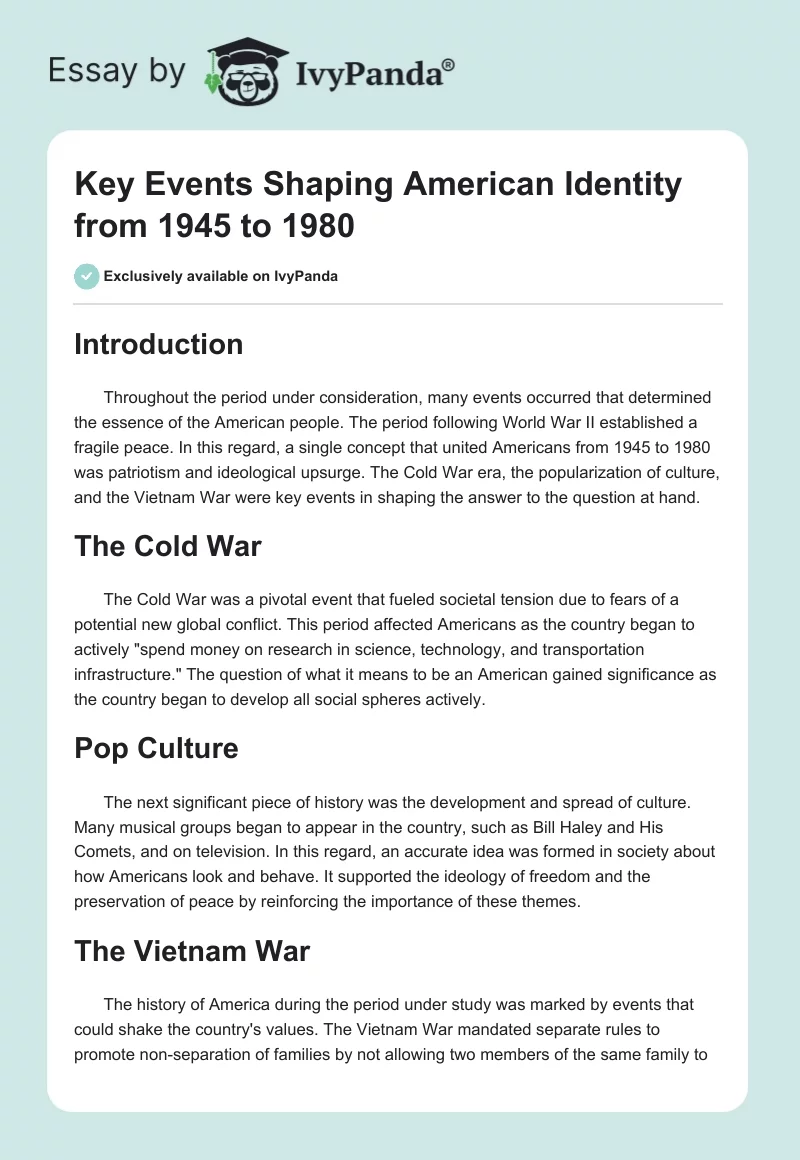 Key Events Shaping American Identity from 1945 to 1980. Page 1