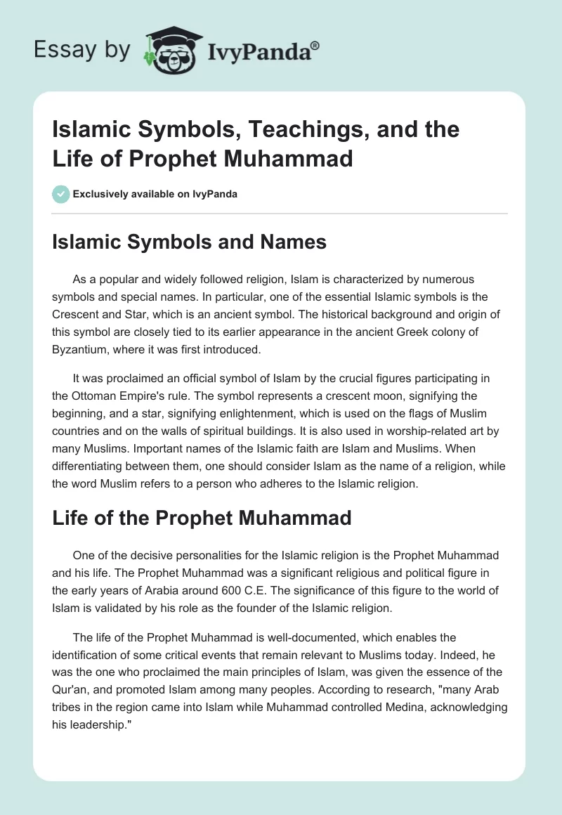Islamic Symbols, Teachings, and the Life of Prophet Muhammad. Page 1
