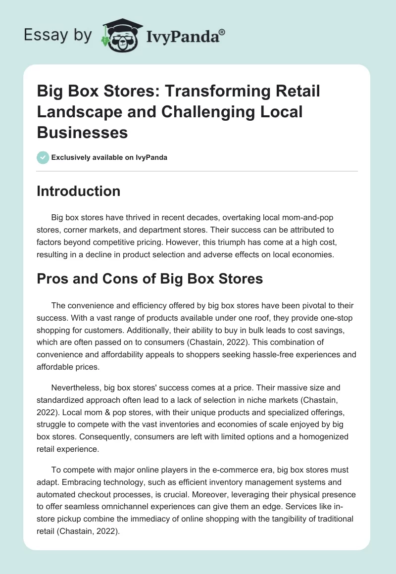 Big Box Stores: Transforming Retail Landscape and Challenging Local Businesses. Page 1
