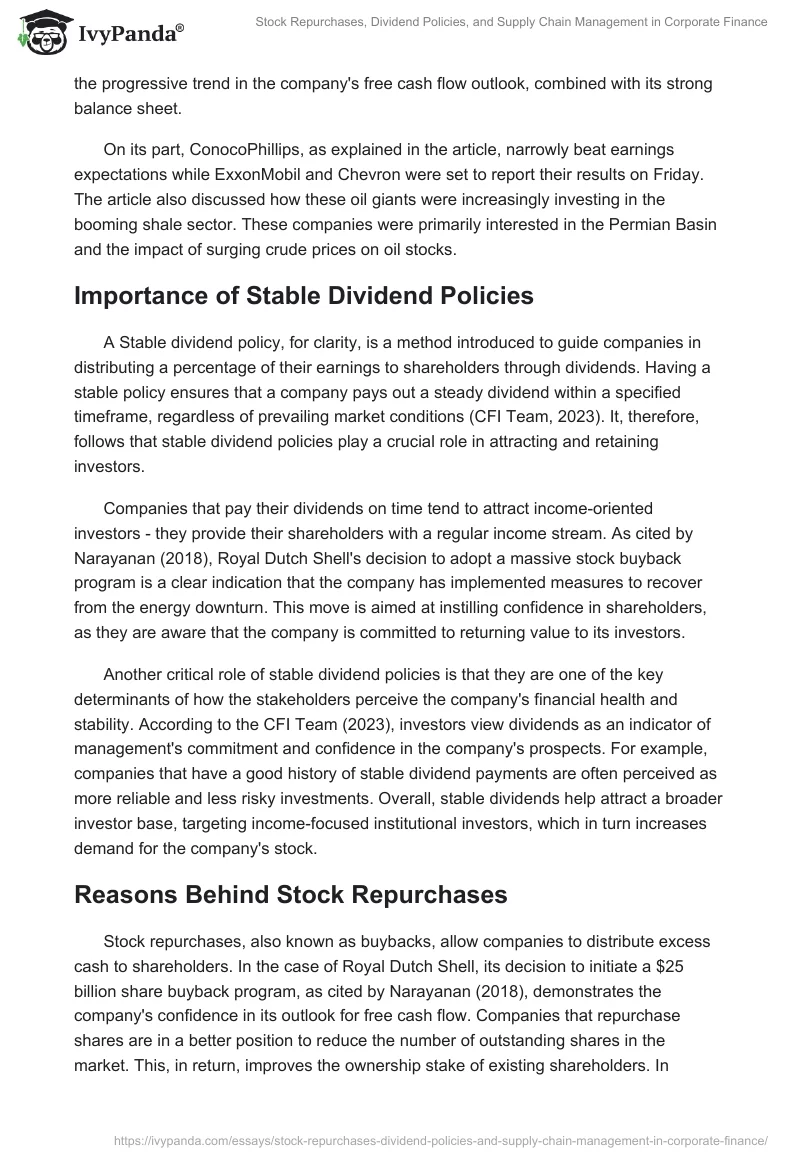Stock Repurchases, Dividend Policies, and Supply Chain Management in Corporate Finance. Page 2
