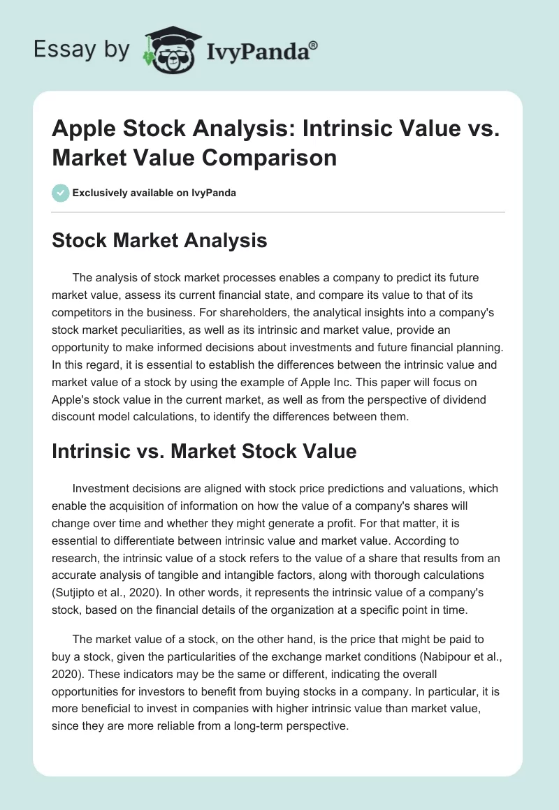 Apple Stock Analysis: Intrinsic Value vs. Market Value Comparison. Page 1