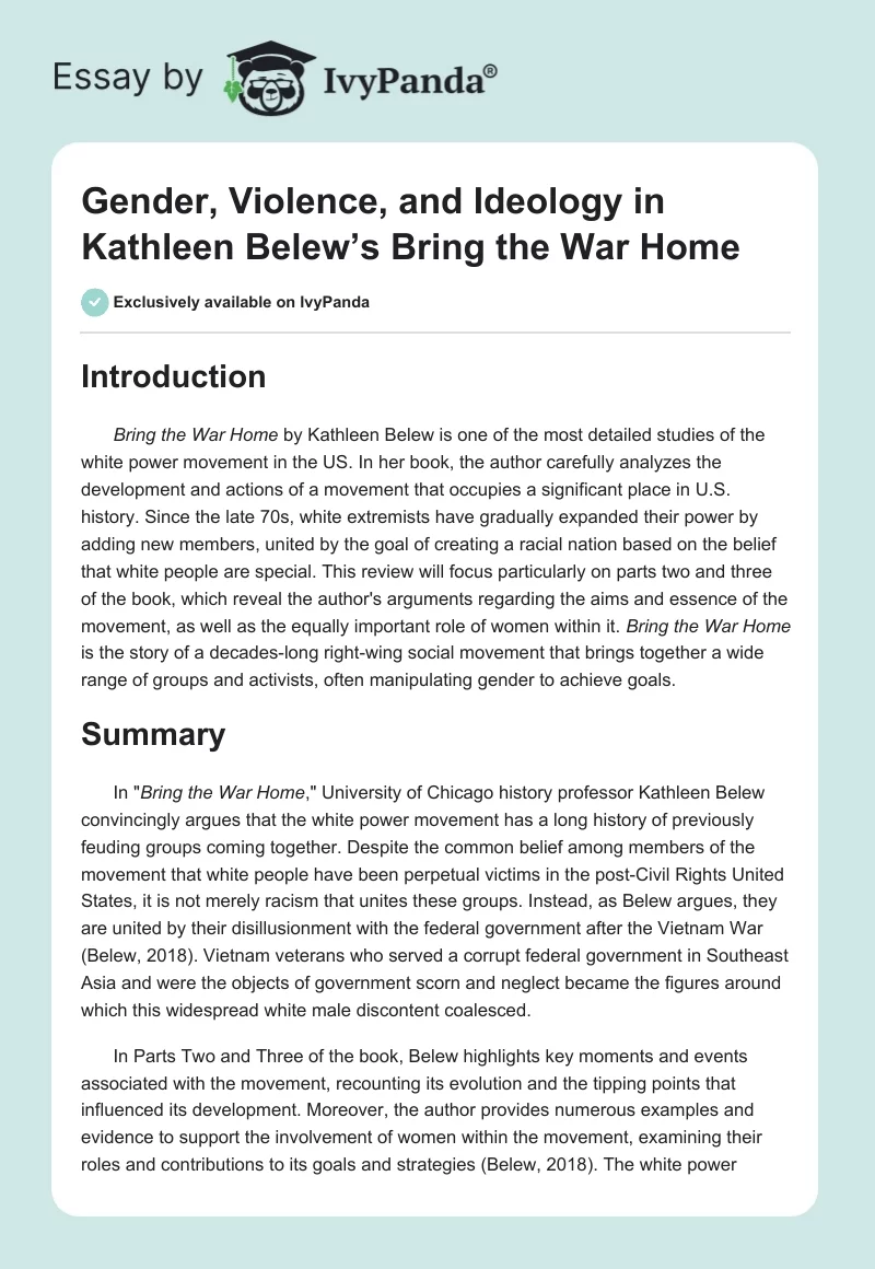 Gender, Violence, and Ideology in Kathleen Belew’s Bring the War Home. Page 1