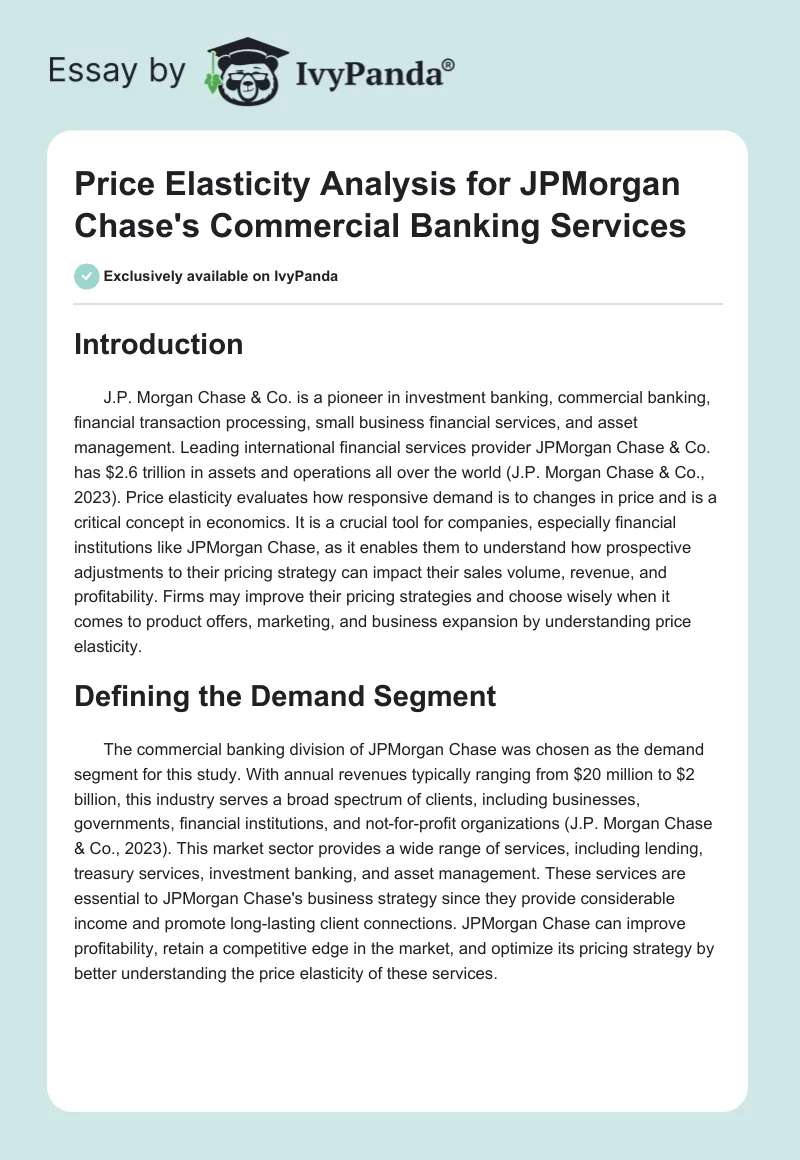 Price Elasticity Analysis for JPMorgan Chase's Commercial Banking Services. Page 1
