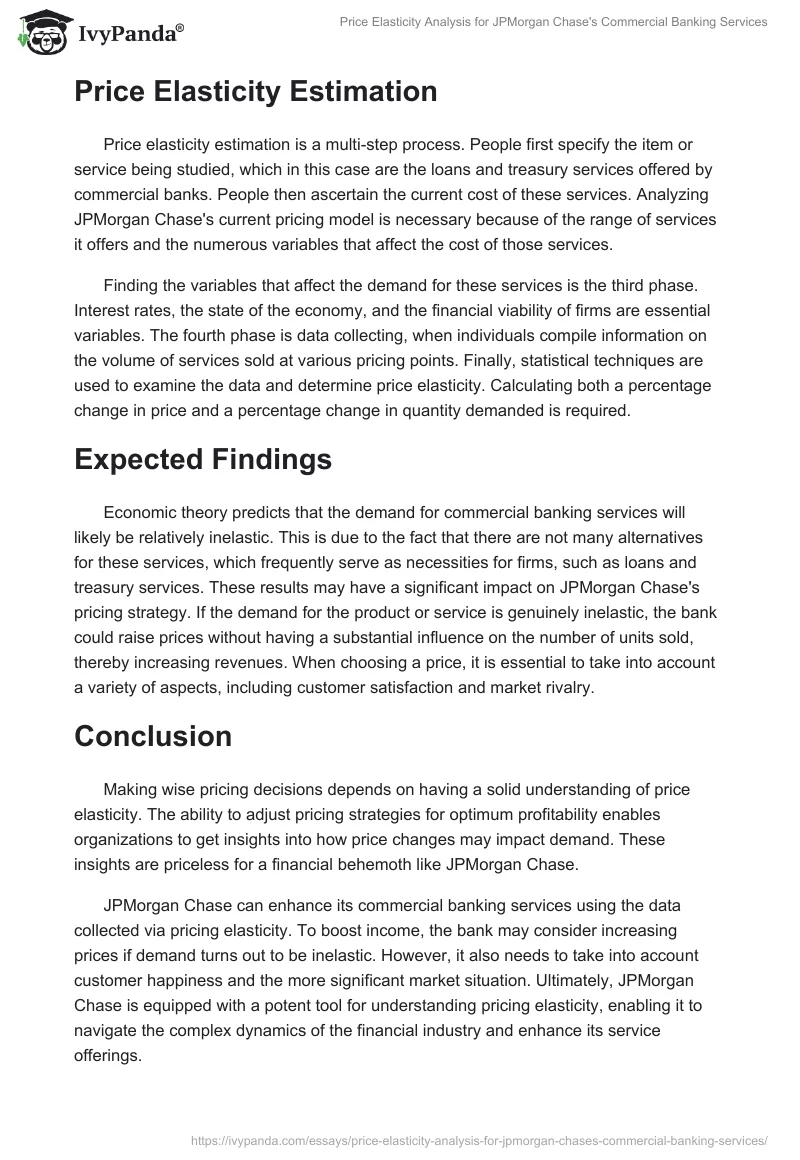 Price Elasticity Analysis for JPMorgan Chase's Commercial Banking Services. Page 2