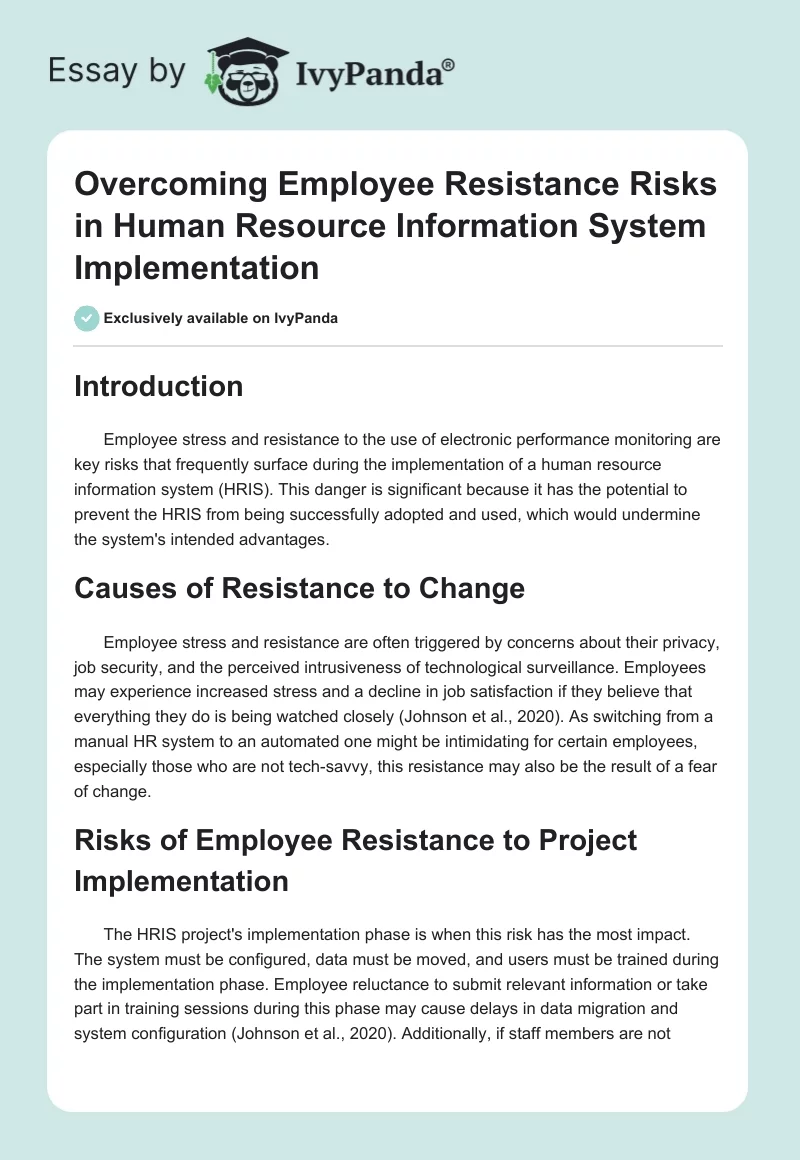 Overcoming Employee Resistance Risks in Human Resource Information System Implementation. Page 1