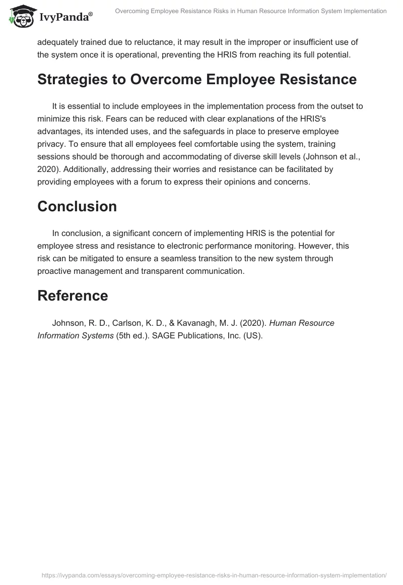 Overcoming Employee Resistance Risks in Human Resource Information System Implementation. Page 2