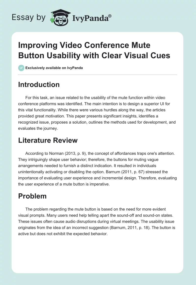 Improving Video Conference Mute Button Usability with Clear Visual Cues. Page 1