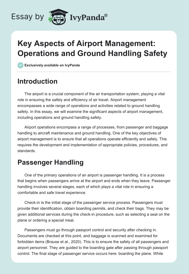 Key Aspects of Airport Management: Operations and Ground Handling Safety. Page 1