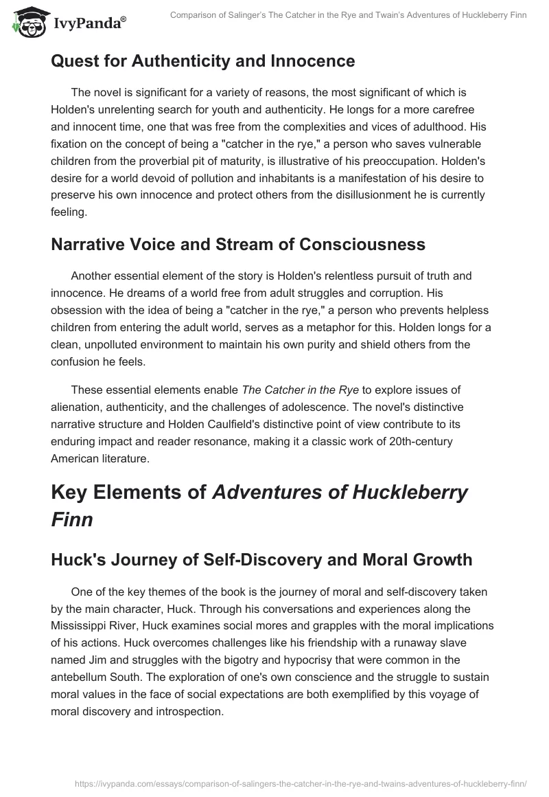 Comparison of Salinger’s The Catcher in the Rye and Twain’s Adventures of Huckleberry Finn. Page 2