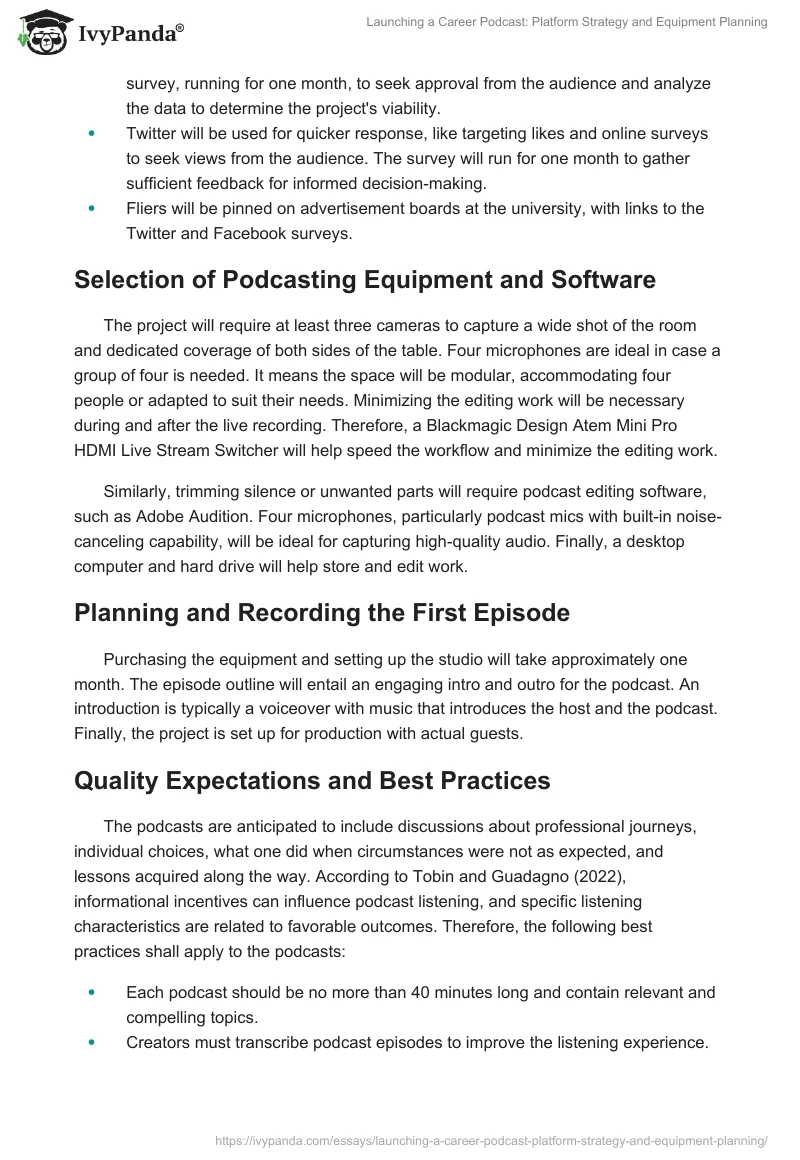 Launching a Career Podcast: Platform Strategy and Equipment Planning. Page 2