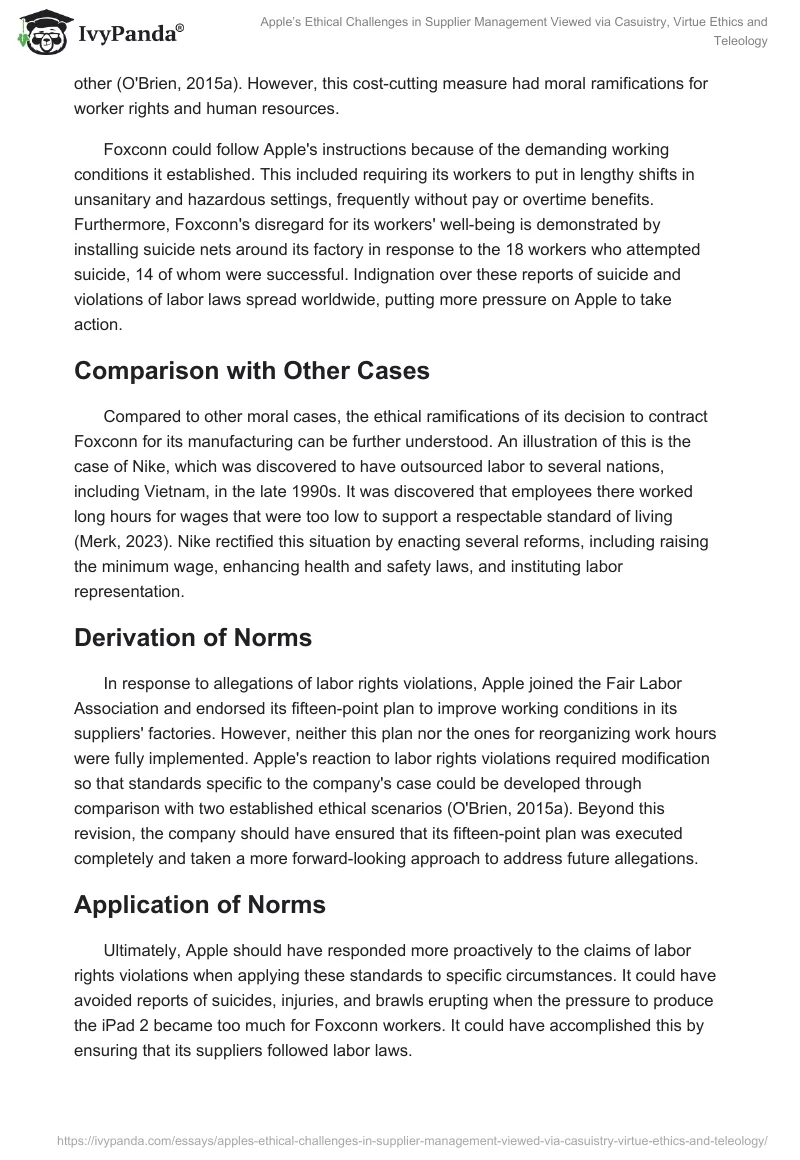 Apple’s Ethical Challenges in Supplier Management Viewed via Casuistry, Virtue Ethics and Teleology. Page 2