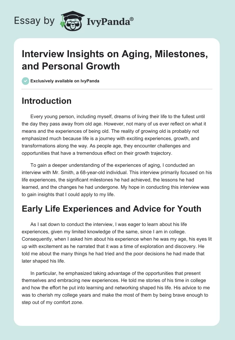 Interview Insights on Aging, Milestones, and Personal Growth. Page 1