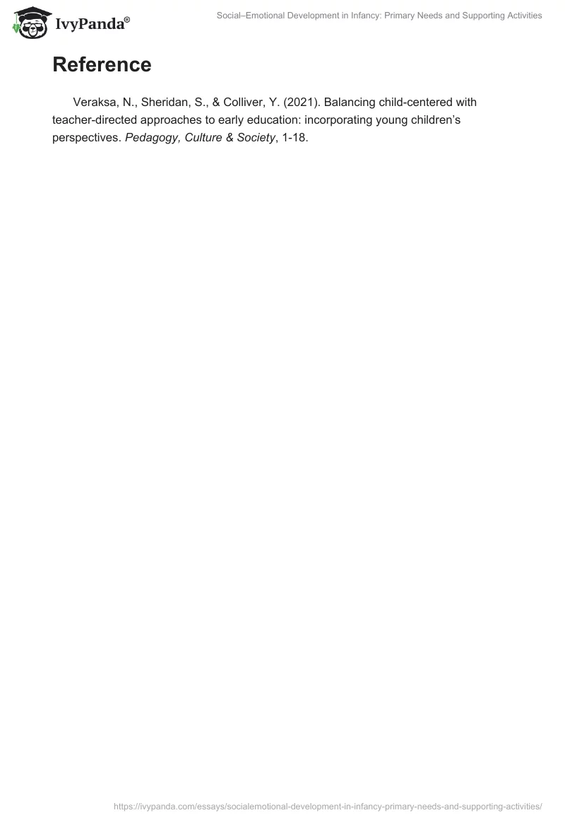 Social–Emotional Development in Infancy: Primary Needs and Supporting Activities. Page 2