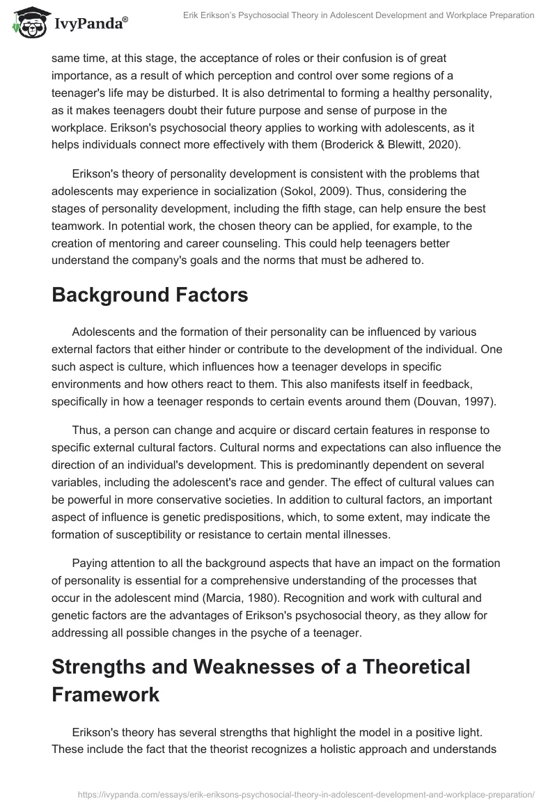 Erik Erikson’s Psychosocial Theory in Adolescent Development and Workplace Preparation. Page 2