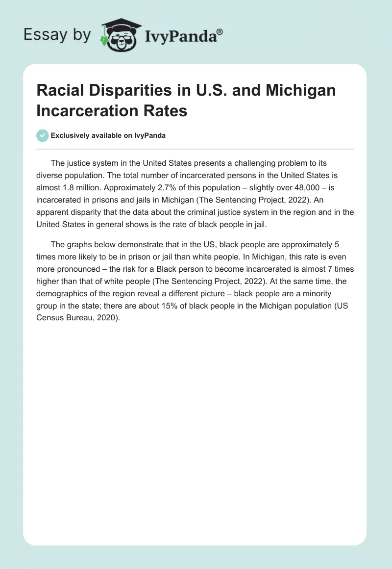 Racial Disparities in U.S. and Michigan Incarceration Rates. Page 1