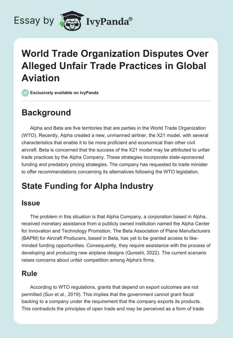 World Trade Organization Disputes Over Alleged Unfair Trade Practices in Global Aviation. Page 1