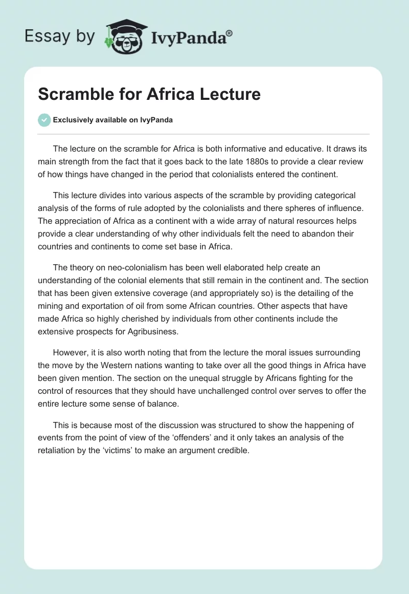 Scramble for Africa Lecture. Page 1