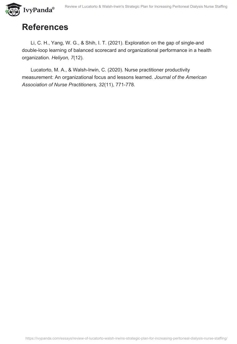 Review of Lucatorto & Walsh-Irwin's Strategic Plan for Increasing Peritoneal Dialysis Nurse Staffing. Page 2