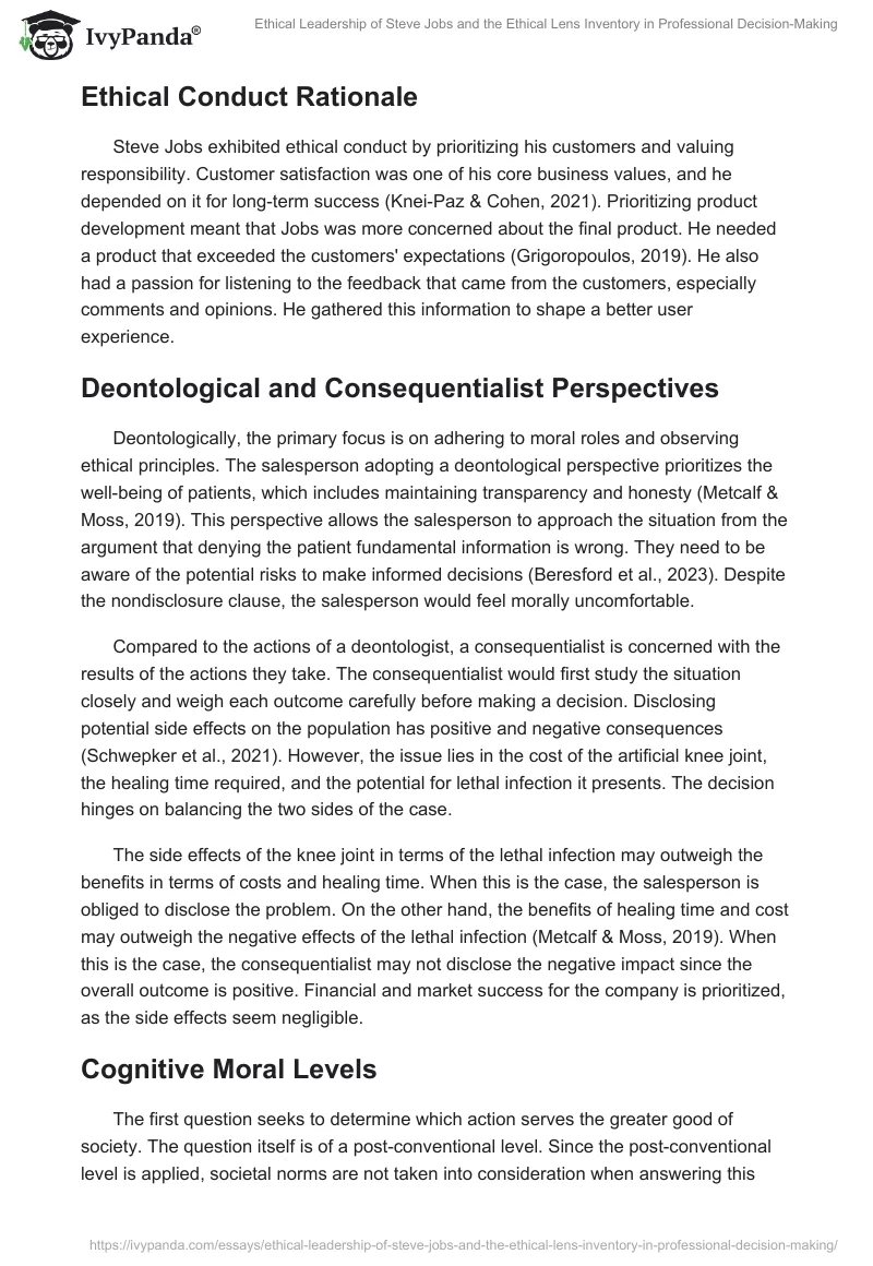 Ethical Leadership of Steve Jobs and the Ethical Lens Inventory in Professional Decision-Making. Page 2