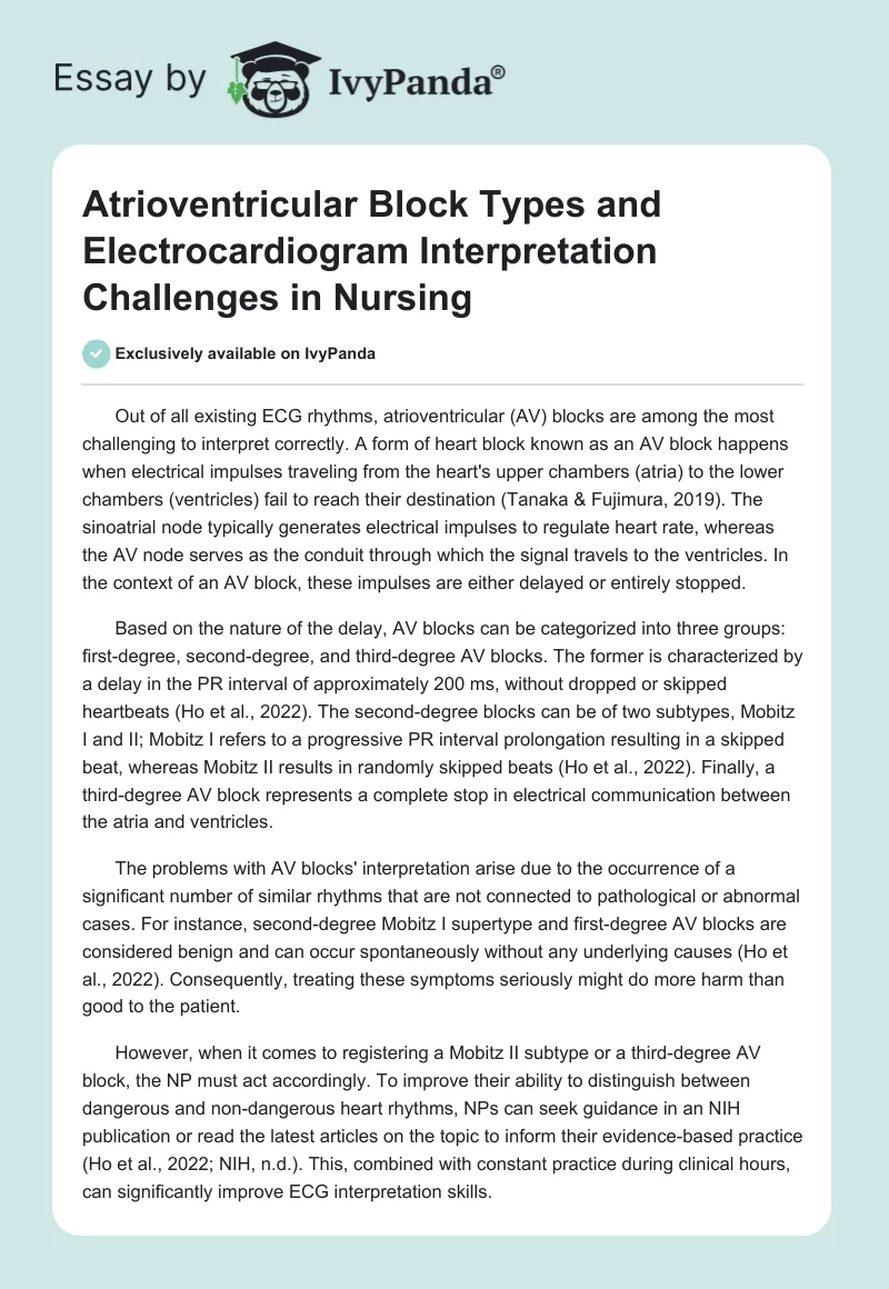Atrioventricular Block Types and Electrocardiogram Interpretation Challenges in Nursing. Page 1