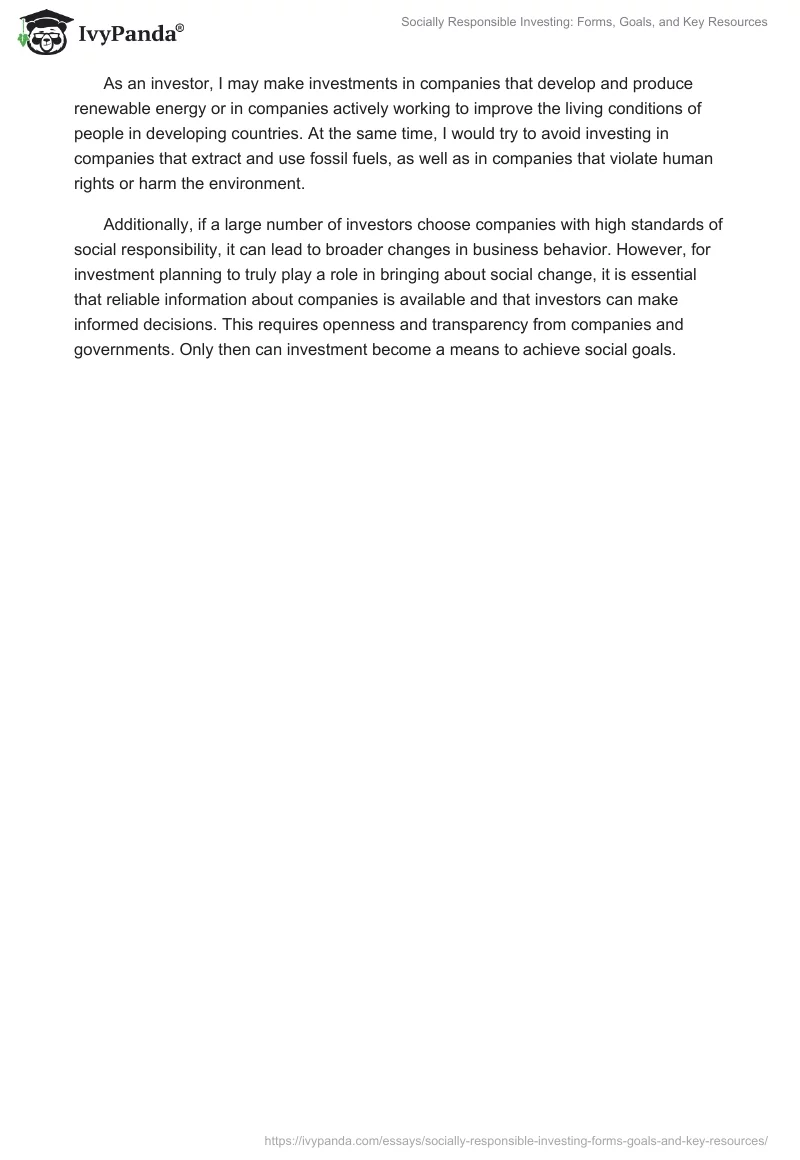 Socially Responsible Investing: Forms, Goals, and Key Resources. Page 2
