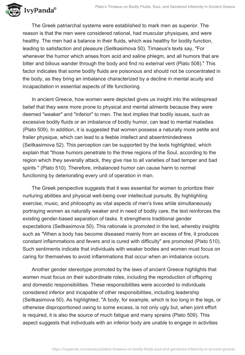 Plato’s Timaeus on Bodily Fluids, Soul, and Gendered Inferiority in Ancient Greece. Page 2