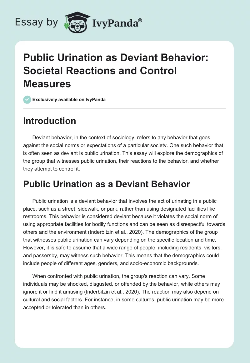 Public Urination as Deviant Behavior: Societal Reactions and Control Measures. Page 1