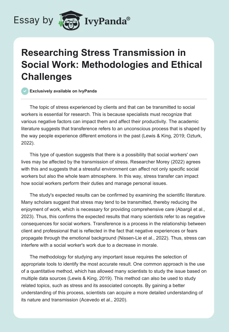 Researching Stress Transmission in Social Work: Methodologies and Ethical Challenges. Page 1