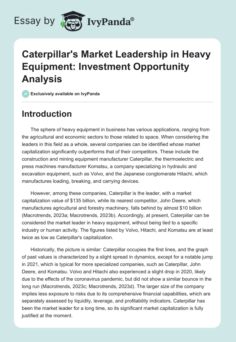 Caterpillar's Market Leadership in Heavy Equipment: Investment Opportunity Analysis. Page 1