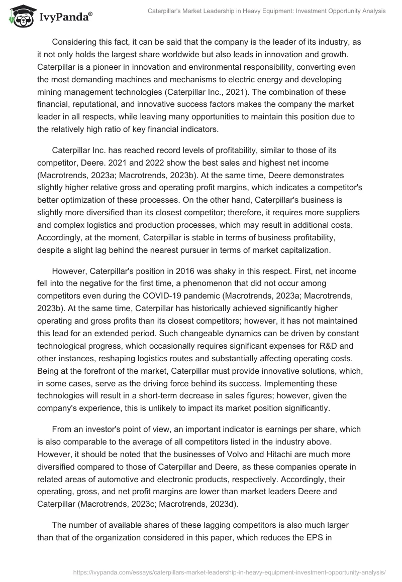Caterpillar's Market Leadership in Heavy Equipment: Investment Opportunity Analysis. Page 2