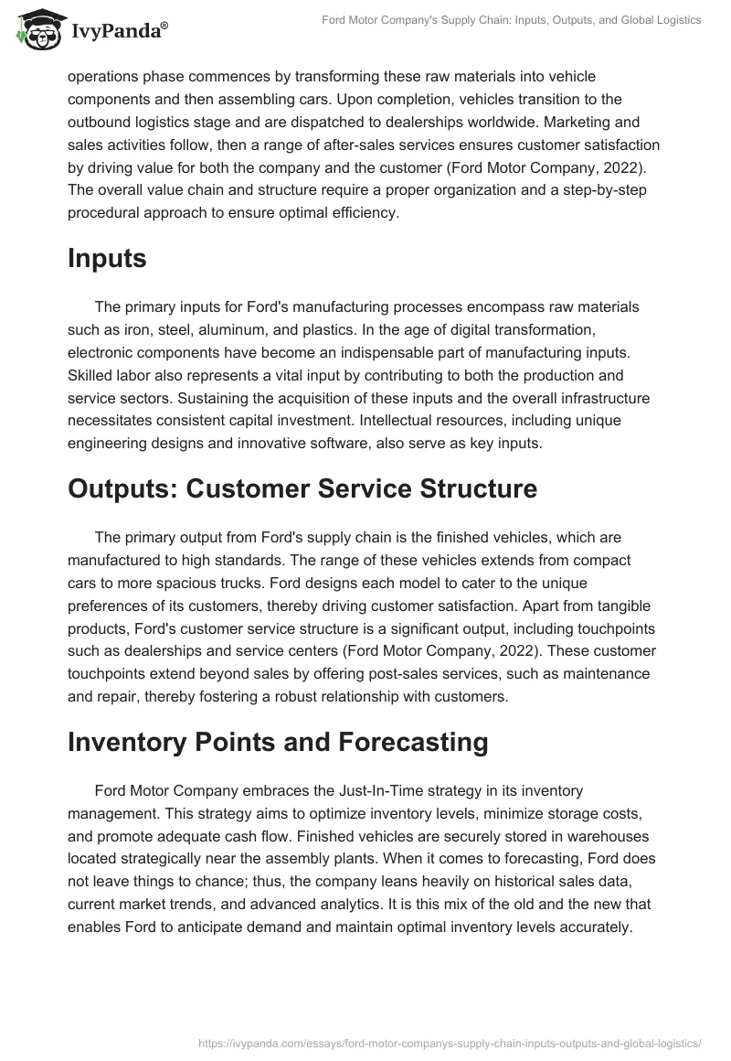 Ford Motor Company's Supply Chain: Inputs, Outputs, and Global Logistics. Page 2