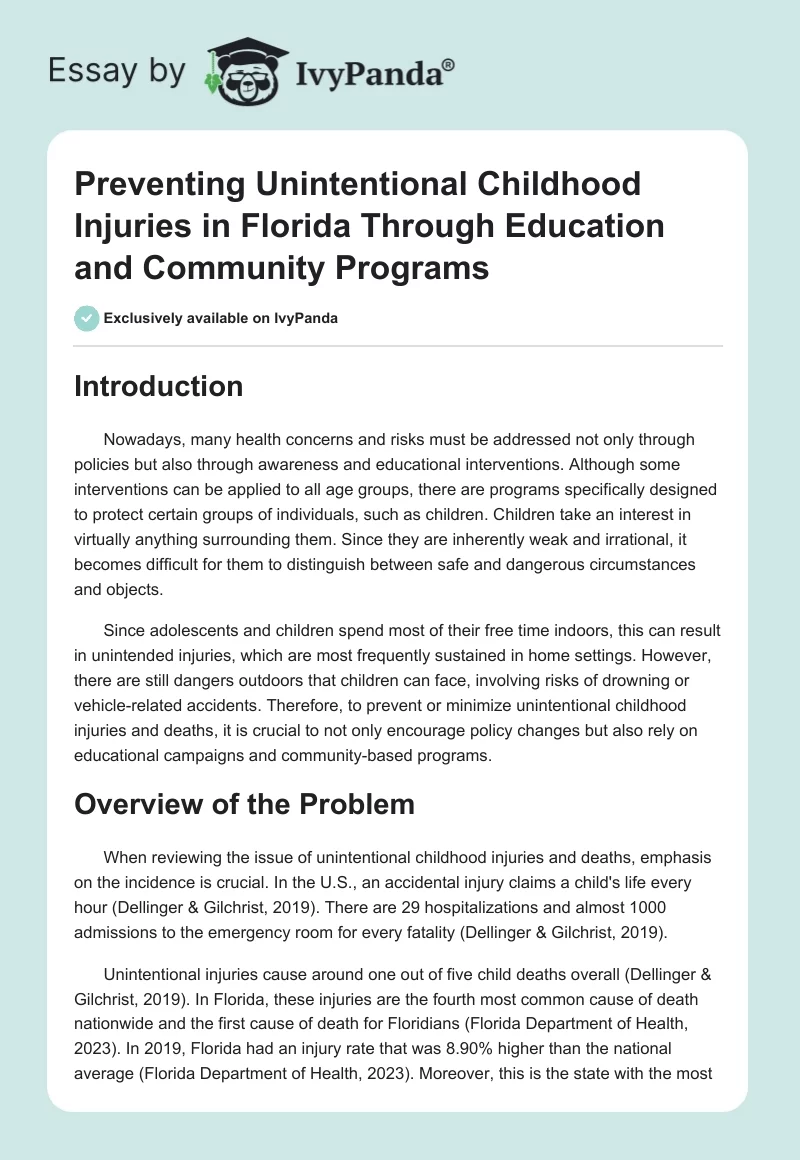 Preventing Unintentional Childhood Injuries in Florida Through Education and Community Programs. Page 1