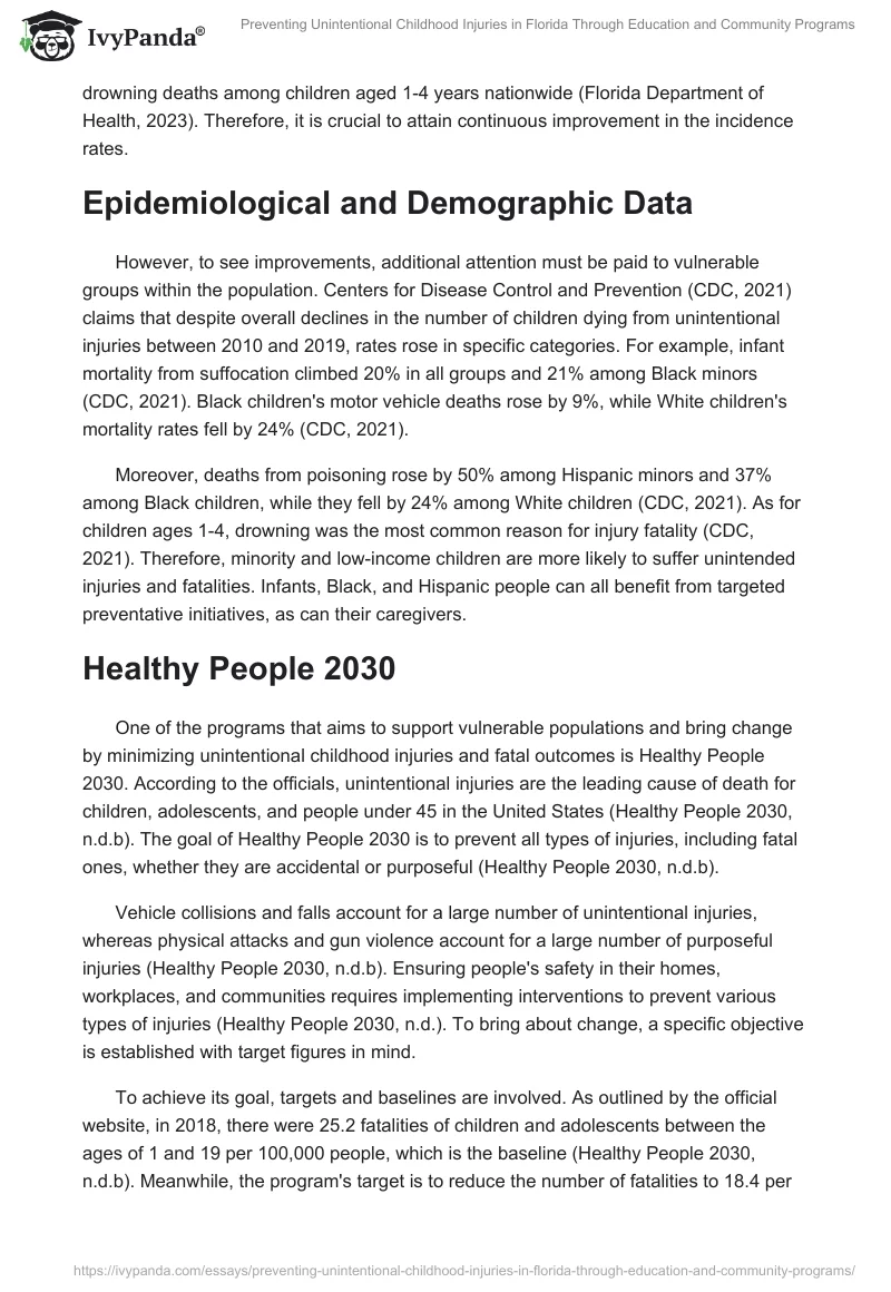 Preventing Unintentional Childhood Injuries in Florida Through Education and Community Programs. Page 2