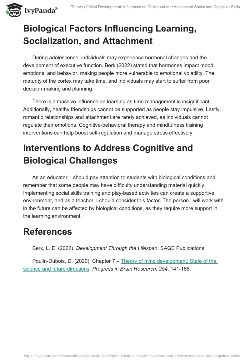 Theory of Mind Development: Influences on Childhood and Adolescent Social and Cognitive Skills. Page 2