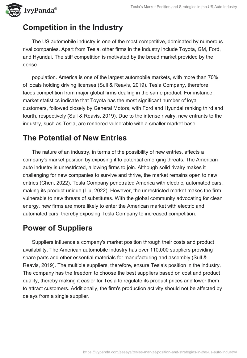 Tesla’s Market Position and Strategies in the US Auto Industry. Page 2