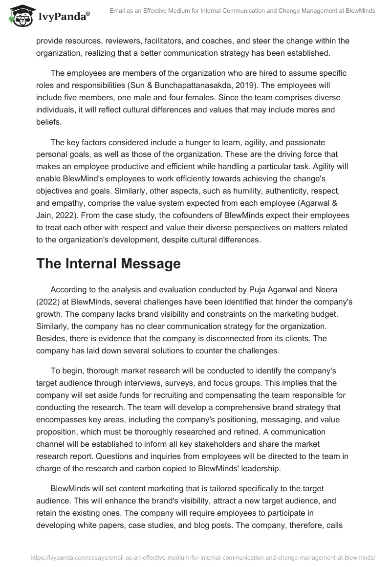 Email as an Effective Medium for Internal Communication and Change Management at BlewMinds. Page 2